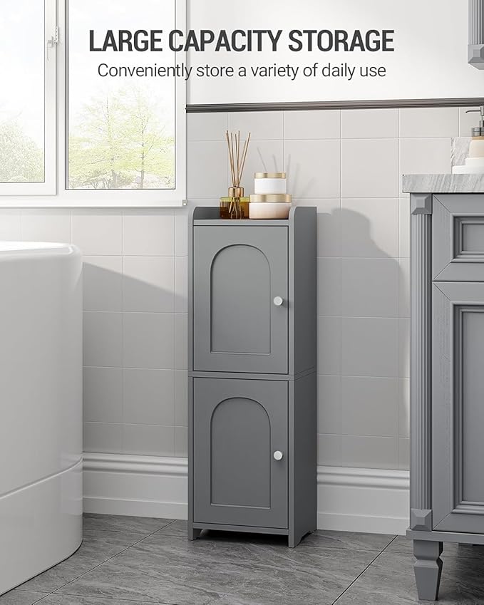 Hzuaneri Bathroom Storage Cabinet, Small Corner Floor Cabinet with 2 Doors and Adjustable Shelf, Narrow Toilet Paper Cabinets, Bathroom Organizer for Small Spaces, 7.9" D x 9.8" W x 29.5" H Gray