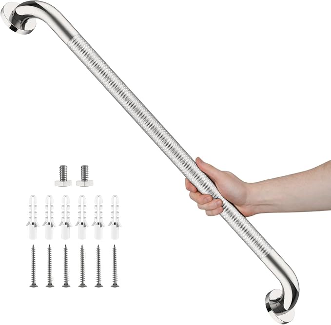 Chrome Bathroom Grab Bars 32 Inch, iHansee Anti Slip Grab Bar w/Knurled Grip, Stainless Steel Safety Handle for Bathtub, Wall Mounted Balance Support Handrail, Handicap Shower Bars for Senior Elderly