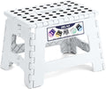 Delxo 9 Inch Folding Step Stool,White Step Stools for Kids Foldable,Portable Collapsible Step Stool with Handle, Folding Stool for Kitchen Bathroom,Bedroom,Garden