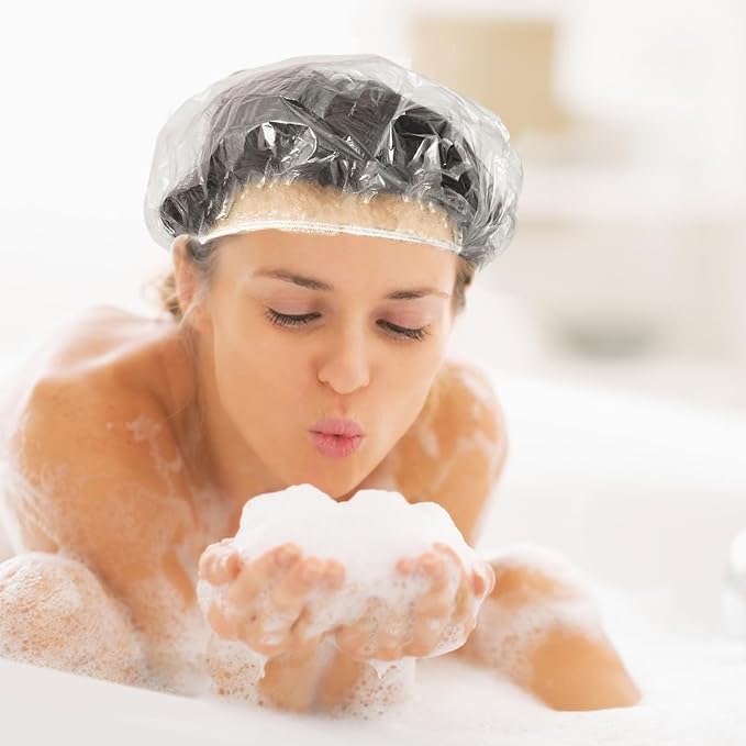 Larger Shower Caps Disposable, 200PCS Thicker Waterproof Plastic Elastic Hair Bath Caps, Plastic Hair Caps for Women, Spa, Home Use, Hotel and Hair Salon, Portable Travel