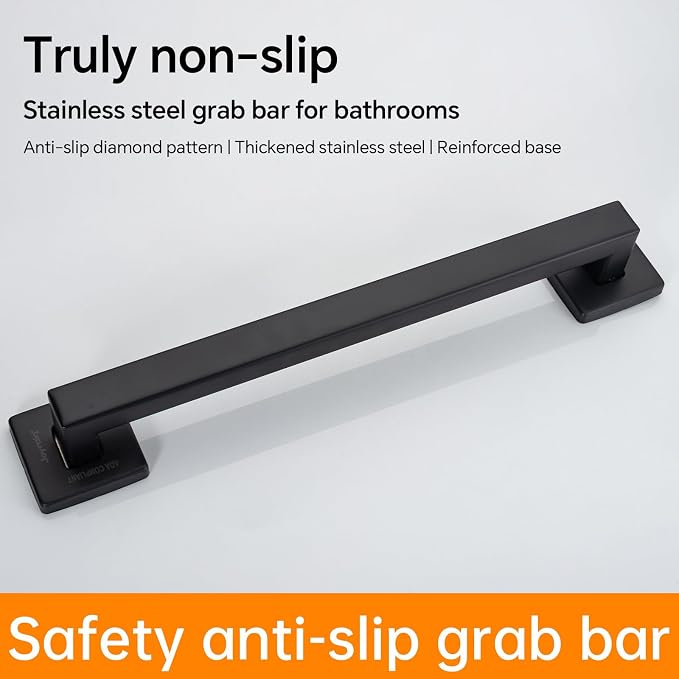 Joyrain ADA Square Grab Bar 16/24/32 Inch - 500lb Capacity Safety Rail for Elderly, Non-Slip Bathroom Handle (Matte Black, 32 inch)
