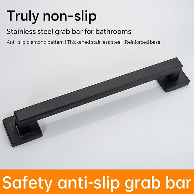 Joyrain ADA Square Grab Bar 16/24/32 Inch - 500lb Capacity Safety Rail for Elderly, Non-Slip Bathroom Handle (Matte Black, 24 inch)
