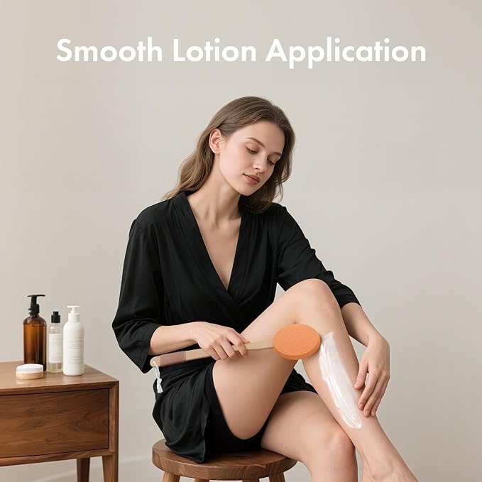 AmazerBath Lotion Applicator for Back, Feet, 4 Replaceable Pads with Long Handle, Back Sunscreen Applicator for Kids, Elderly, Women, Apply Cream Medicine Skin Cream Moisturizer Tanner, Orange