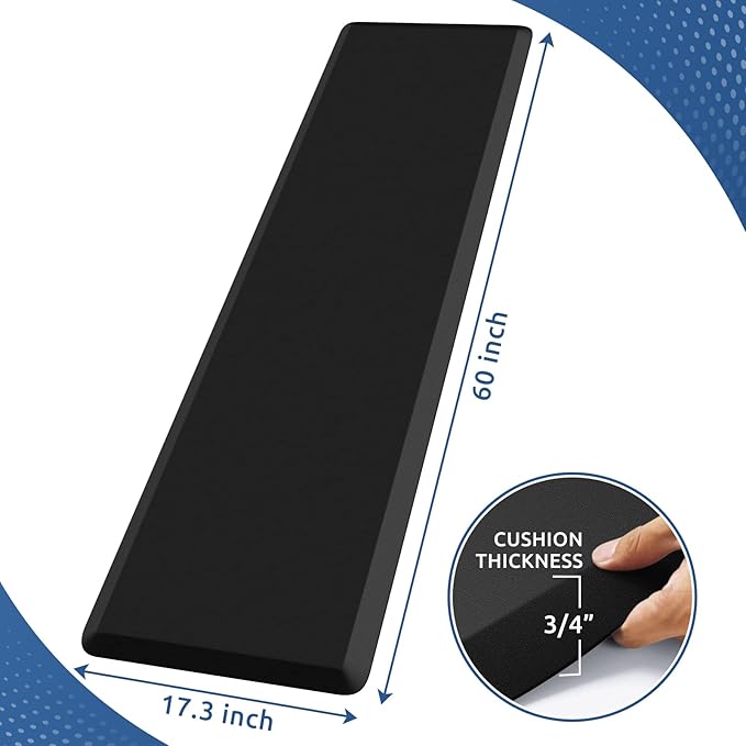 KitchenClouds Kitchen Mat Cushioned Anti Fatigue Kitchen Rug 0.8inch Water Resistant Non Slip Kitchen Rugs and Mats Standing Desk Mat Comfort Floor Mats for Kitchen Sink Office (17.3"x60",Black)