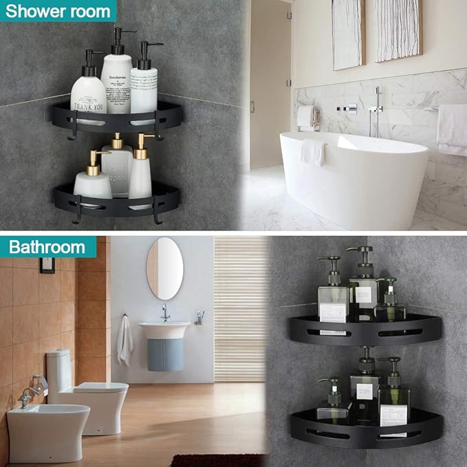 Adhesive Corner Shelf Bathroom Shower Caddy Organizer for Kitchen Toilet No Drilling 2-Tier Bathroom Corner Shelves Shower Caddies