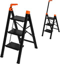 3 Step Ladder with Single Handrail,Retractable Handgrip 3 Folding Step Stool,Lightweight Aluminum Step Ladder 3 Step Folding,600lbs Max Load Capacity for Household,Kitchen,Office
