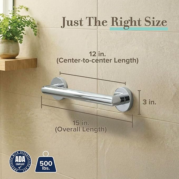 Gatco 960 Glam Grab Bar, Chrome, 12-inch/ADA Compliant Safety Stainless Steel Grab Bar for Bathroom