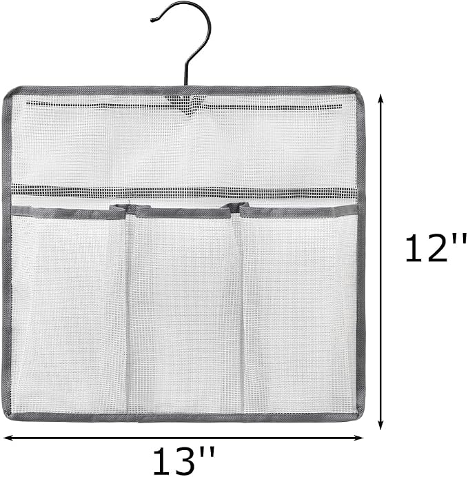 ALYER Mesh Shower Organizer, Shower Caddy with Rotating Detachable Metal Hanger, Quick Dry Bathroom Storage for Toiletry Accessories, Portable Shower Bag for RV, Dorm, Gym and Travel, Gray