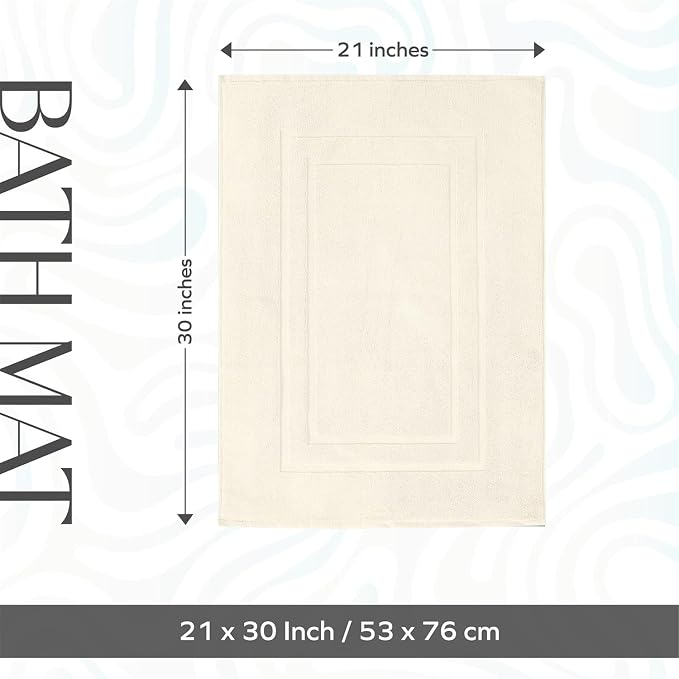 Feather & Stitch 2 Piece Towel Like Bath Mats (30x21 Inch) 100% Cotton Terry Bath Mat, Bathroom Shower Floor Mat [NOT A Bathroom Rug], Soft Absorbent Washable Mats - Ivory