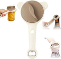 Multi-Functional 4-in-1 Jar & Bottle Opener, Adjustable Grip for Lids 1-3.5 Inches, Magnetic Stainless Steel Can Opener with Ergonomic Handle, Easy Open Kitchen Tool (1-Pack, Beige)