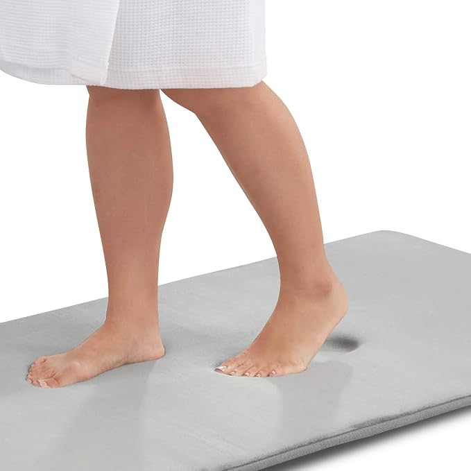 Memory Foam Bath Mat Non Slip Absorbent Super Cozy Velvet Bathroom Rug Carpet (22 inches X 36 inches, Silver)