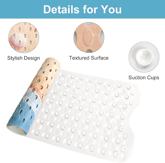 Shower Mat Non Slip, Yonala Premium Anti Slip Stylish Bath Tub Mat, 40 x 16 Inch Extra Large Bathtub Mat with Suction Cups and Drain Holes, Machine Washable