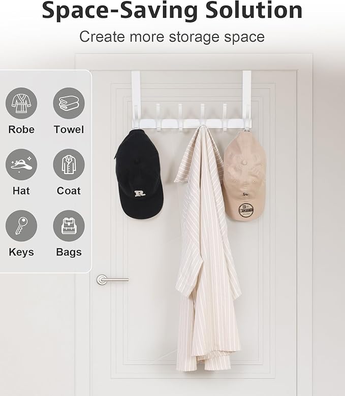Optish Over The Door Hooks, Door Hanger Hooks for Hanging, Over The Doors Towel Racks for Bathroom, Coat Rack Dorm Essentials (1Pack, White, Fit 1-3/4" Doors)