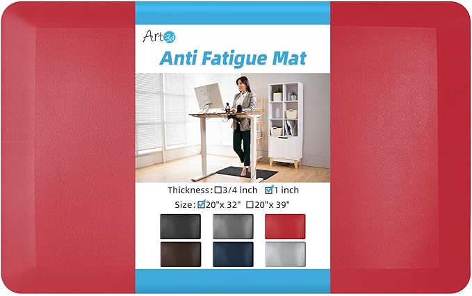 Art3d 1" Thick Kitchen Mats for Floor, Waterproof 20" X 32" Cushioned Comfort Mat, Anti Fatigue Mats for Kitchen, Ergonomic Standing Office Desk, Home and Garage, Red