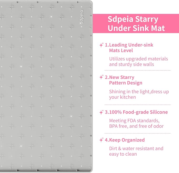 Sdpeia Under Sink Mat 28"×22" Waterproof Silicone Cabinet Liner & Sink Protector for Kitchen & Bathroom, Multi-Purpose Organizers Tray for Pets, Laundry, Cat Litter Mat
