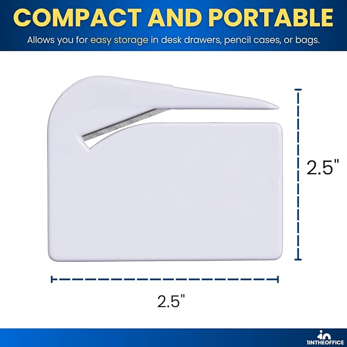 1InTheOffice Letter Opener, Envelope Opener Slitter Concealed Blade 2.5", White,6 Pack