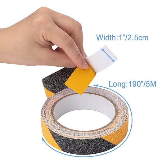 Yorwe Anti Slip Tape, High Traction,Strong Grip Abrasive, Not Easy Leaving Adhesive Residue, Indoor & Outdoor (1" Width x 190" Long, Black/Yellow)