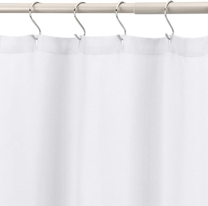 Amazon Basics Linen Style Bathroom Shower Curtain, 100% Polyester, 72" x 72", Bright White