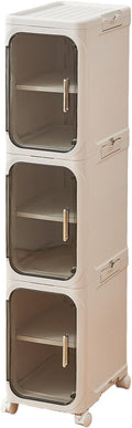 UFORU 3-Tier Narrow Storage Cabinet with Magnetic Doors and Shelves, Plastic Slim Bathroom Organizers and Storage with Wheels for Small Spaces Bathroom, Kitchen, White