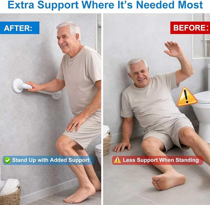 Shower Grab Bar for Wall: 12” ABS Safety Bars for Seniors, Wall Mount Bath tub Handles with Screws & Anchors, Bathroom Support Rails for Pregnant Women & Handicap Users, Toilet & Bathtub Assistance