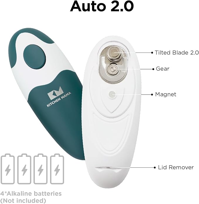 Kitchen Mama Auto 2.0 Electric Can Opener: Blade Opens Almost Any Can Pop or Soda Can - Automatic, Hands Free, Safe, Smooth Edge, Lid Remover, Battery Operated, Cordless, YES YOU CAN (Emerald Mist)