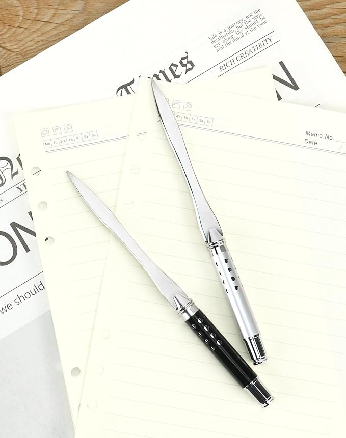 QWORK 2 Pack Metal Letter Opener - Ergonomic Grip Envelope Slitter, Envelope Opener with Safe Edge, Powder-Coated Finish - Versatile Paper Cutter for Office/Home