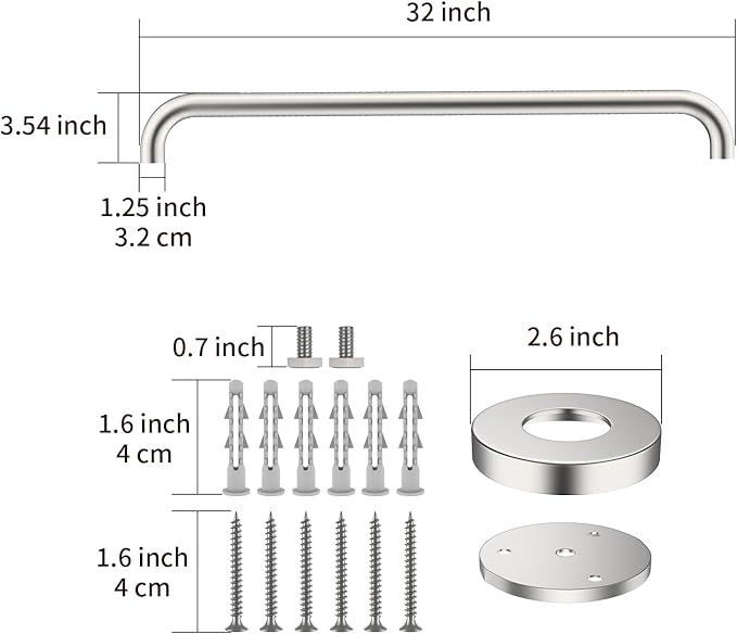 2 Pack 32 Inch Shower Grab Bars Satin Brushed Nickel, ZUEXT SUS304 Stainless Steel Bathroom Shower Balance Bar, Safety Hand Rail Support,Handicap Elderly Senior Assist Bath Grab Handle(1.25" Diameter)