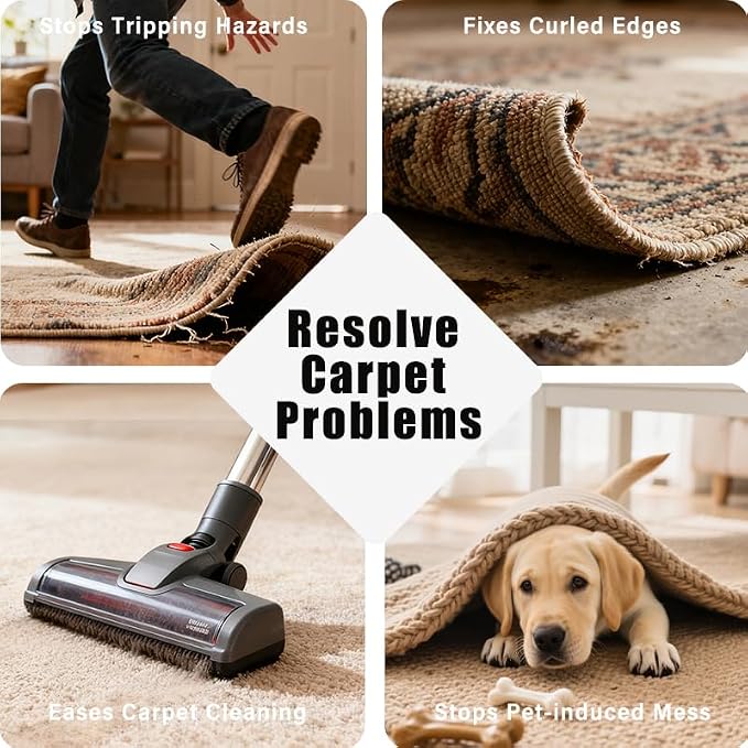 12 Pcs Rug Grip Tape,Non-Slip Rug Pads for Invisible Hold,Carpet Tape with Adhesive Strips Reusable & Washable（Black）