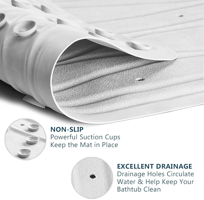 ComfiLife Bath Mat for Bathroom Tub and Shower – Non Slip Extra Large Bathtub Mat with Drain Holes & Suction Cups – Machine Washable Rubber Mats to Keep Bathtub Clean (Cream, Wave 16" x 40")