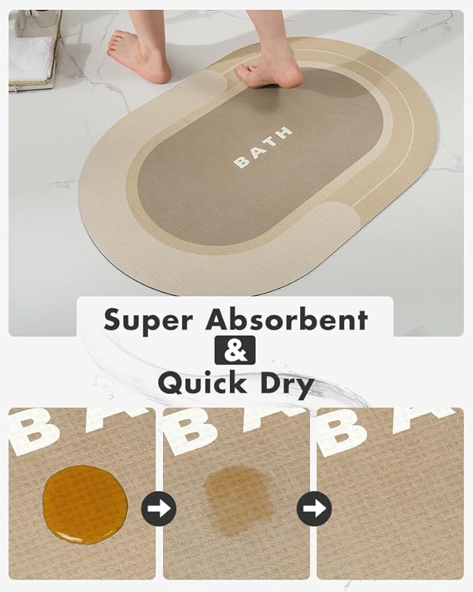 MontVoo Bath Mat - Non Slip, Quick Dry, Stain Resistant Bath Mat Rug for Bathroom Floor - Easy Care Shower Rug for Outside Bathtub - 17"x27" Beige
