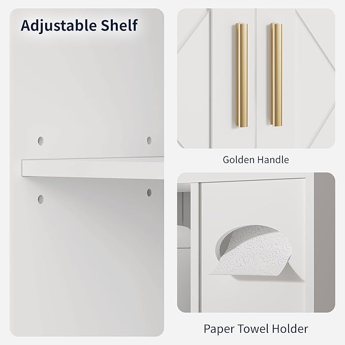 VECELO Over The Toilet Storage Cabinet, Storage Cabinet Over Toilet with Adjustable Shelves & Toilet Paper Holder Stand, Home Space-Saving Toilet Storage, for Bathroom, Restroom, Laundry, White