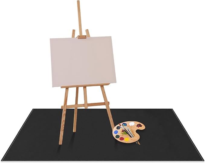 Drydiet 55x55 Inch Extra Large Craft & Painting Floor Mat - Waterproof Non-Slip PVC Art Rug, Floor Protector for Easel Painting Pottery Messy Projects, Washable Roll-up Spill Mat(Black, Plain)
