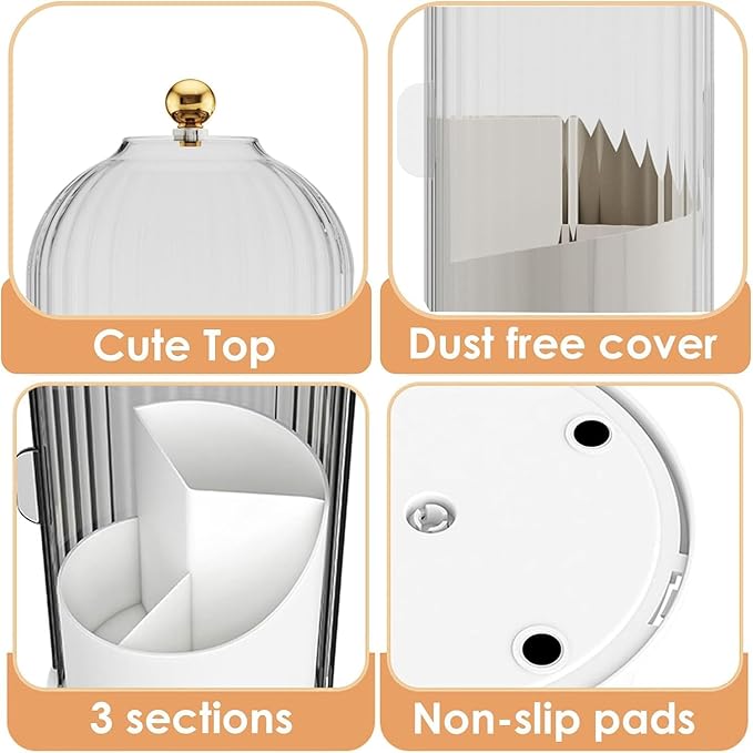 Toothbrush and Toothpaste Holders with Cover, Transparent | Waterproof and Dustproof, 360° Rotating Base, Smooth Sliding Door, 3 Slots, for Bathroom Countertop