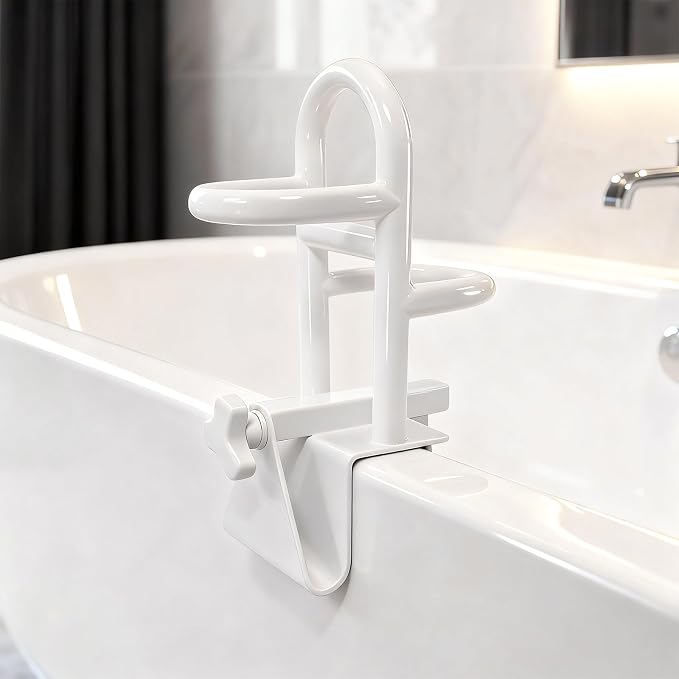 Adjustable Bathtub Safety Rail & Shower Grab Bar for Elderly | No-Drill Shower Handle Grab Bar, Secure Locking Tub Clamp Fits 3 to 7 Inch Tub Walls, Supports 330 lbs