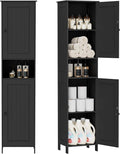 Homleke Tall Bathroom Storage Cabinet with 2 Doors, 67"H Narrow Storage Cabinet with Adjustable Shelves& Anti-Tip Design, Reversible Door Installation, Easy Assembly, 11.8 x 15.7 x 66.9 Inches, Black