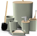 Clara Clark Bathroom Set - Sage Green Bathroom Accessories Set, 6PC Bathroom Accessory Set, Bathroom Sets with Toilet Brush, Trash Can & Soap Dispenser