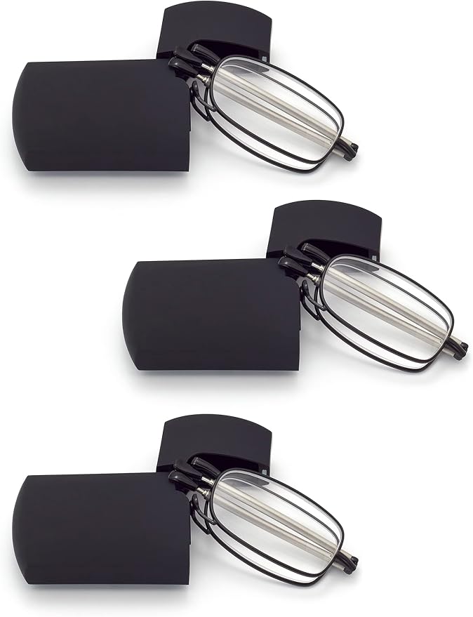 HIGHLIKE Hard Cases Folding Reading Glasses, Pocket Wallet Purse Compact Spring Hinge Readers, Transparent Clear Lens