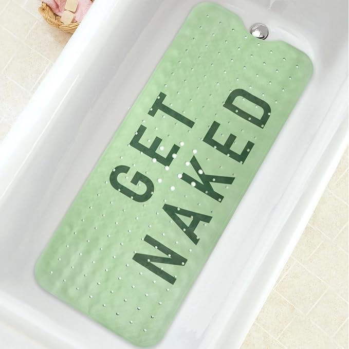 Bathtub Mat Non Slip, Get Naked Extra Long Bath tub Mat Shower Floor Mat with Suction Cups and Drain Holes for Adults Kids Elderly 40 X 16 Inch