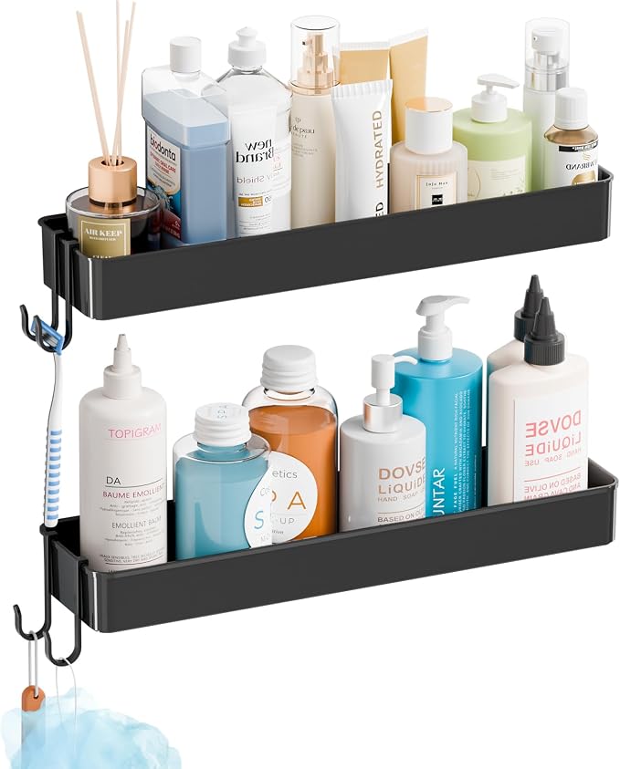 Yieach 2 Pack Black in Shower Organizers,Adhesive Shower Caddy,No Rust Acrylic Shower Shelves & Storage Rack,Plastic Bathroom Shelves,Bathtub Storage Organizer,Shampoo,Conditioner Holder for Washroom