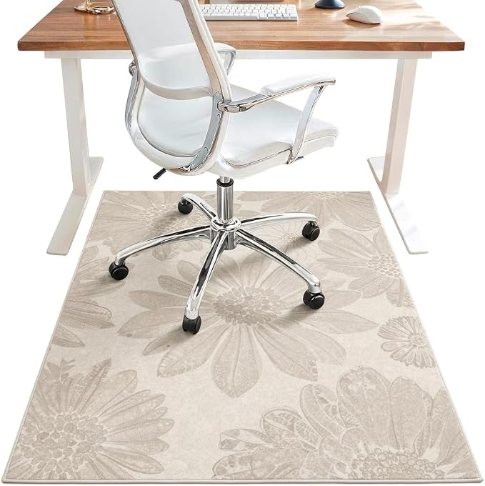 48"x72" Office Chair Mat for Hardwood Tile Floor, Under Desk Carpet Protector for Rolling Computer Chair Mat, Machine Washable Area Rug, Anti-Slip 1/5" Thick Low Pile Thin Vinyl Floor Mat, Dusty Beige