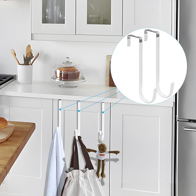FYY Over the Door Hooks, 4 Pack Upgraded Long Door Hangers Hooks with Rubber Prevent Scratches Heavy Duty Organizer Hooks for Hanging Clothes, Towels, Hats, Coats, Bags White