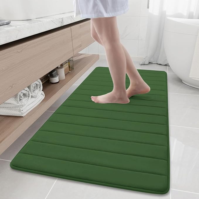 Buganda Memory Foam Bath Mat, 60" x 24", Ultra Soft and Non-Slip Bathroom Rugs, Water Absorbent and Machine Washable Bath Rug Runner for Bathroom, Shower, and Tub, Olive Green
