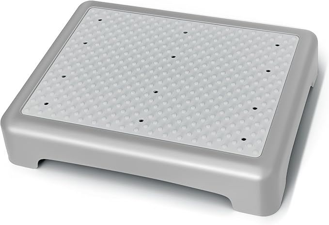 Bed Step for High Beds Adults - 3.35" Barefoot-Comfortable TPE Soft Pad Mobility Step Stool for Seniors & Post Surgery, 600lb Heavy Duty Anti-Flip Step for Car, SUV, RV & Bathroom (Grey-Grey)