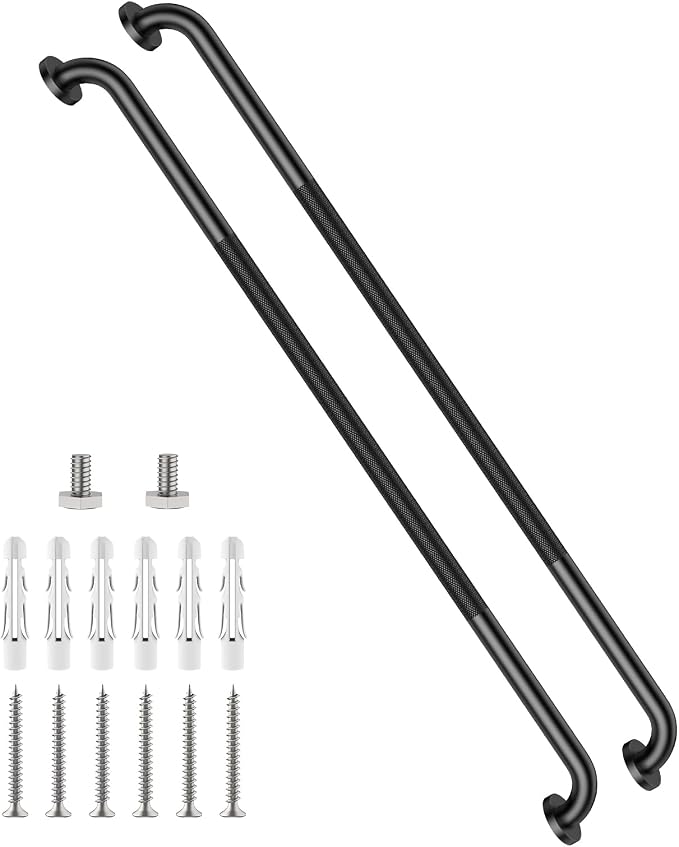 48 Inch Anti Slip Shower Grab Bar, Munzong Bathroom Grab Bar for Wall, Black Knurled Handicap Balance Bar,Safety Hand Rail Support Elderly Senior Assist Bath Handle
