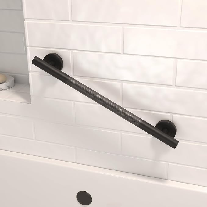 Lava Odoro Black Shower Grab Bars, 18" Stainless Steel Bathroom Safety Grab Bar, Upgrade Anti-Slip Knurling Shower Grab for Bathtub, Shower Handle for Elderly and Handicap, ADA Compliant, Matte Black
