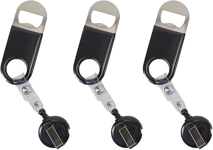 Retractable Flat Beer Bottle Opener with Belt Clip for Bartenders,Waiter (Black 3-Pack)