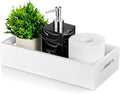 ALELION White Bathroom Basket - Wooden Toilet Tank Paper Basket with Handle for Organizing - Back of Toilet Storage Organizer for Bathroom Tank Topper Counter - White Bathroom Decor Box