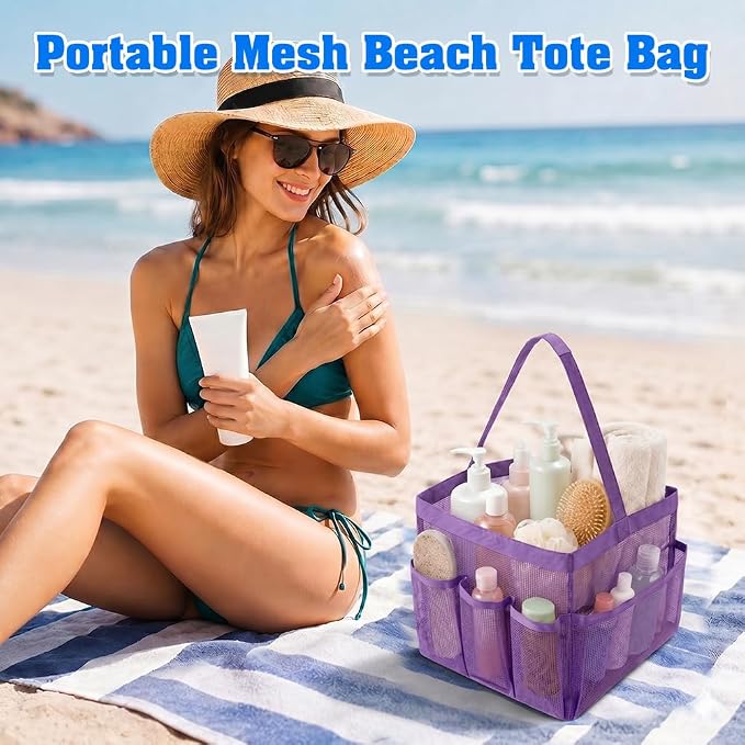 Mesh Shower Caddy Portable for College Dorm Room Essentials, Large Capacity Shower Caddy Dorm Bag with 9-Pockets, Quick-Dry Toiletry Organizer for Gym Beach Camping Travel Bathroom, Purple