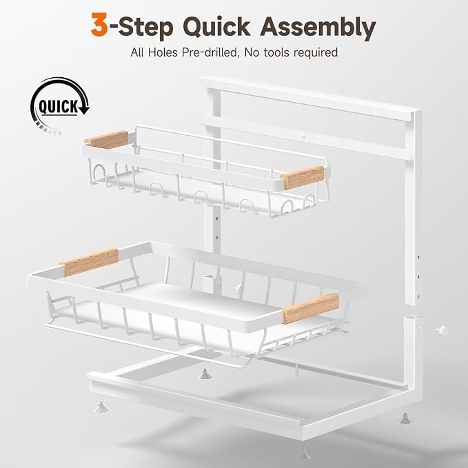 Sevenblue 2 Packs Under Sink Organizer, Height Adjustable 2 Tier Under Kitchen Sink Organizer, Multi-Purpose Storage Shelf for Kitchen Bathroom Cabinet (White, Extra Large)