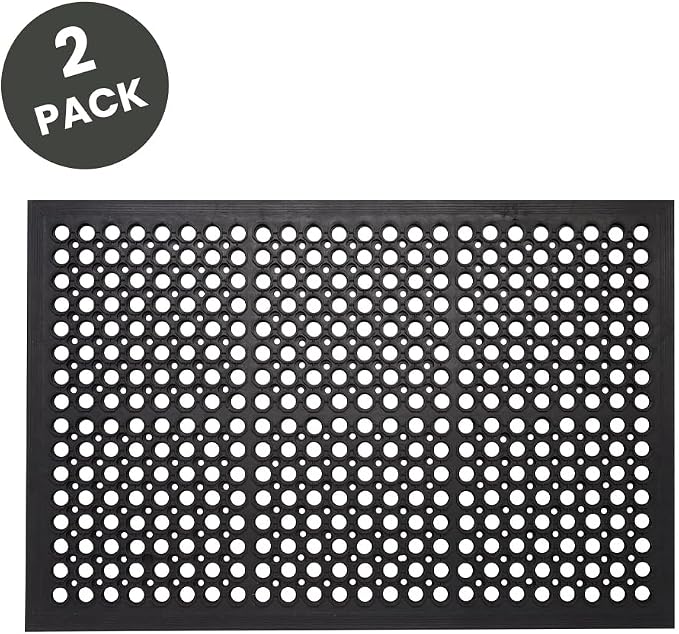 Envelor 2 Pack Anti Fatigue Mats for Kitchen Floor, Rubber Bar Mats, Non Slip Commercial Floor Mat with Drainage Holes, Indoor Outdoor Rubber Mat for Restaurant, Garage, Entryway 36 x 60 in